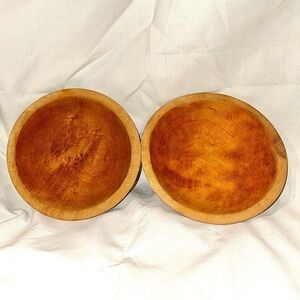 Two Wooden Primitive Bowls Signed Marquette Handmade